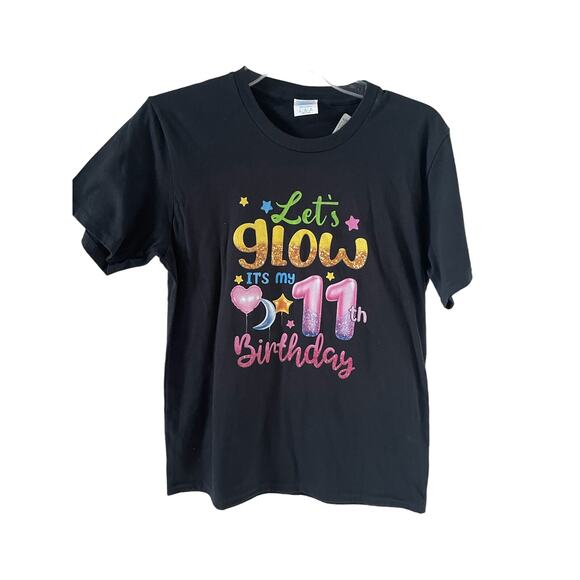 11 Years Old Let's Glow It's My 11th Birthday T-Shirt size L New - Picture 2 of 3